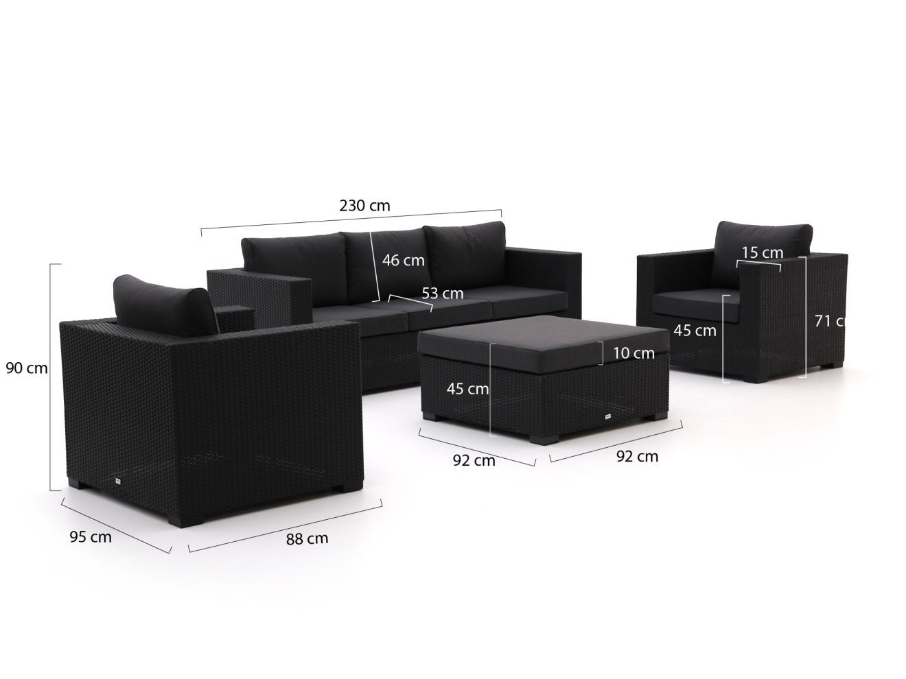 Forza Giotto Sessel-Sofa Lounge-Set 4-teilig Schwarz  Rabatt: 44 %