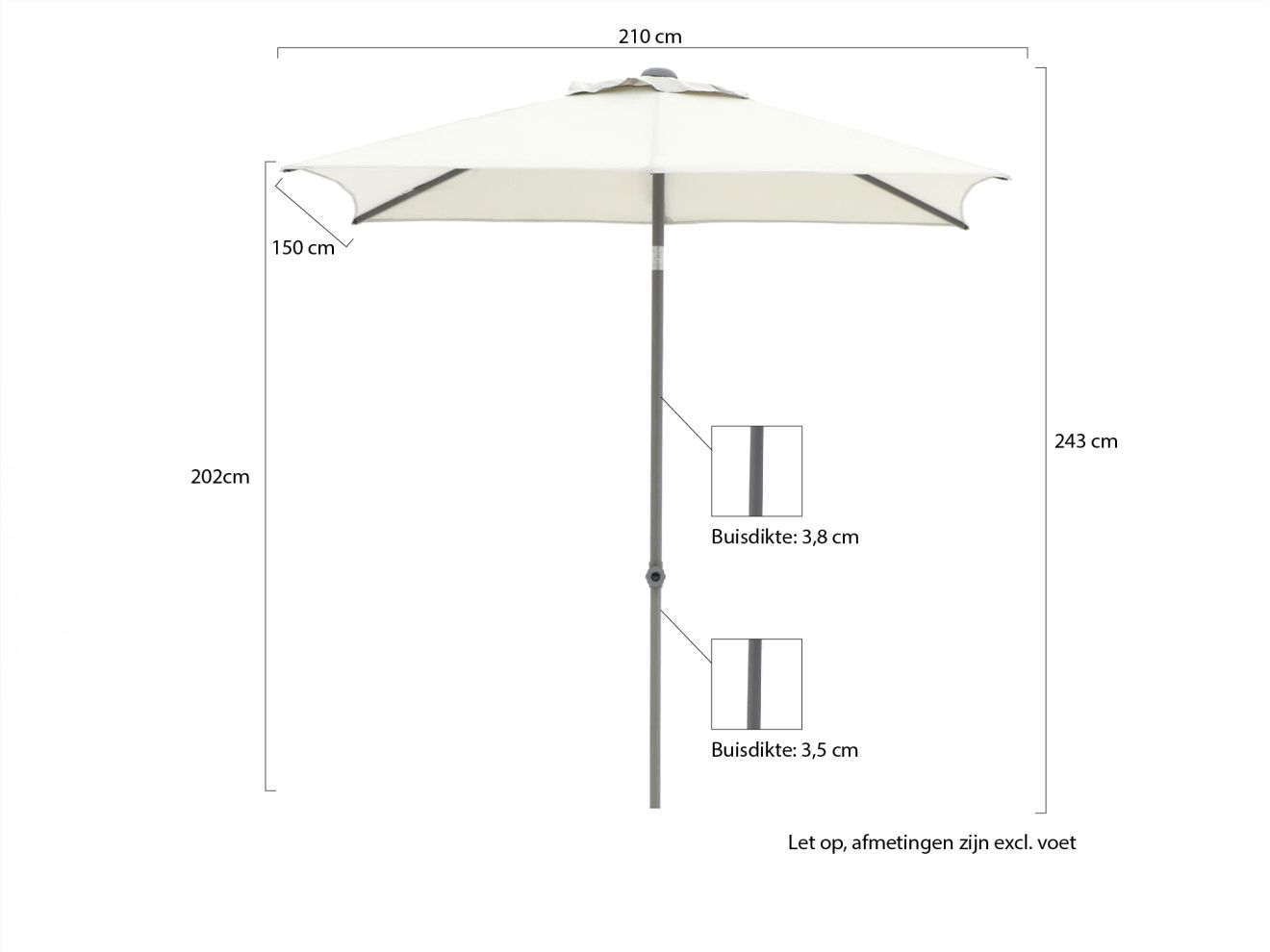 Shadowline Push-up Sonnenschirm 210x150 cm Grau