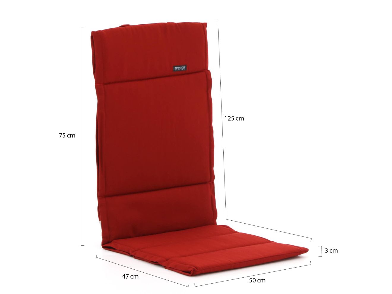 Madison Auflage Hochlehner dünn 125x50 cm Rot 125x50cm