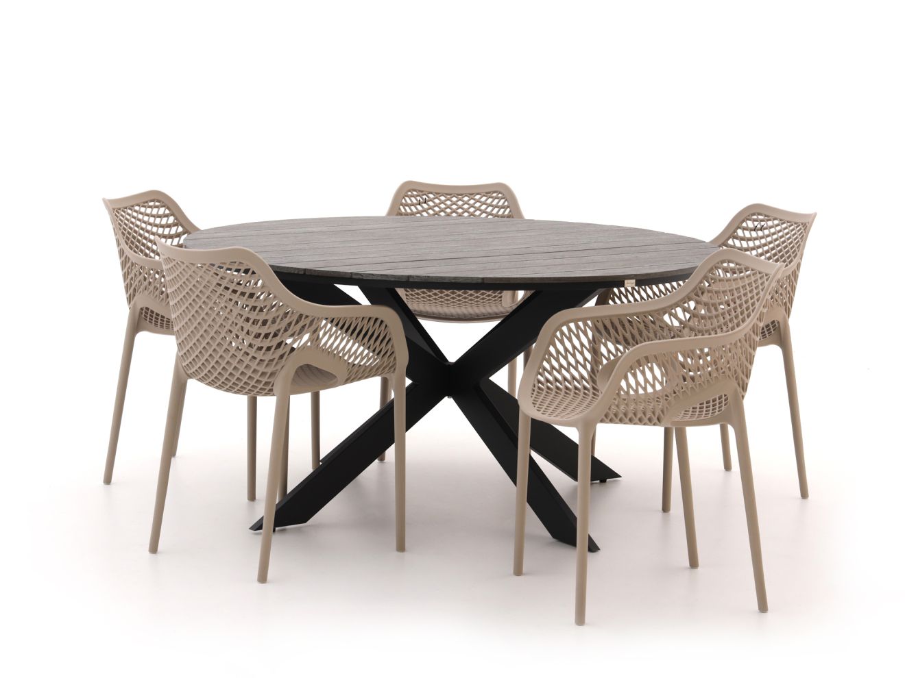 Forza Ripi/Fidenza ø 149 cm Gartenmöbel-Set 6-Teilig Stapelbar Schwarz 150cm