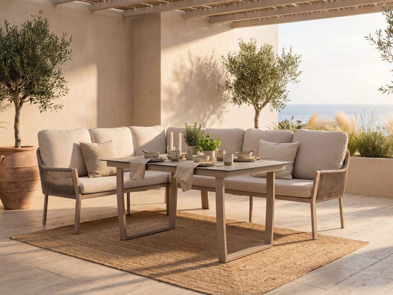 Tierra Outdoor Liv Dining Lounge-Set 3-teilig Taupe