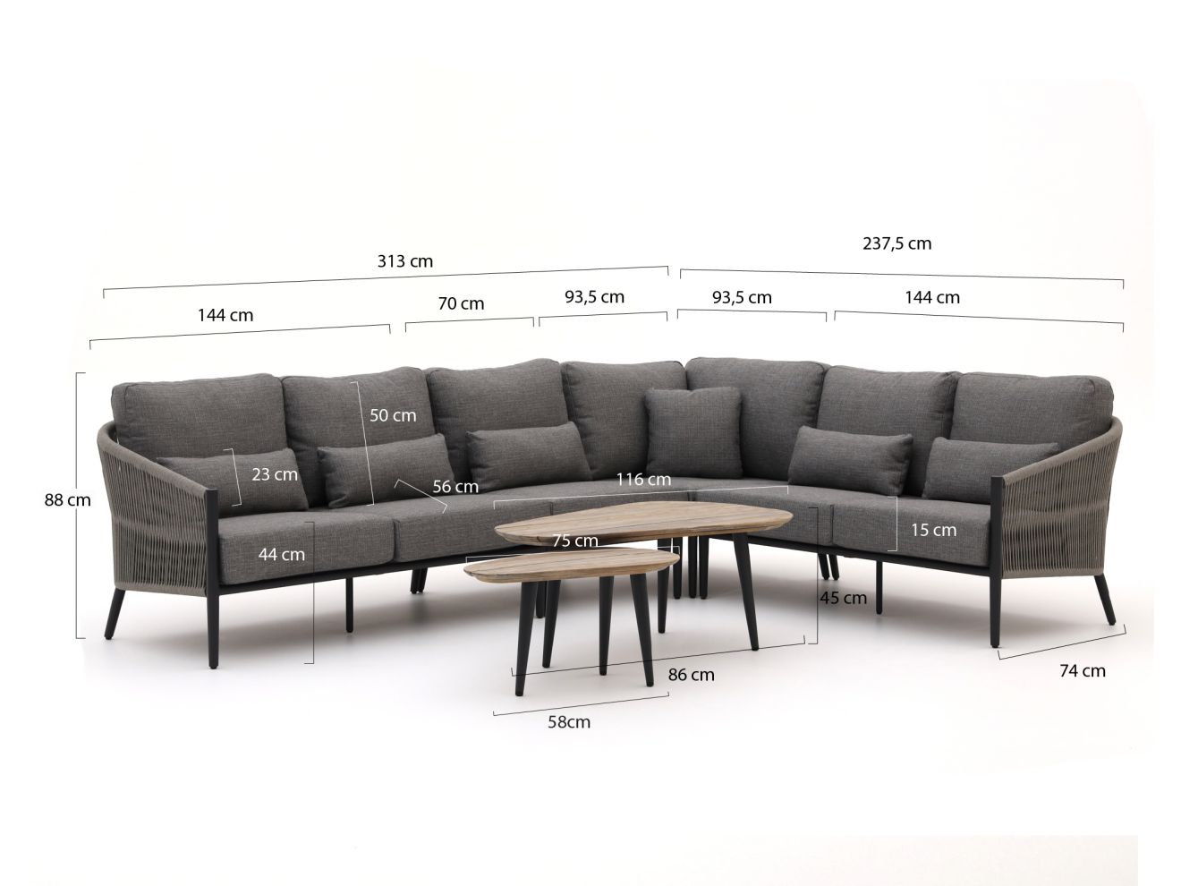 Bellagio Mineo/ROUGH-K Ecklounge-Set 6-teilig Grau 331x237.5cm Rabatt: 20 %