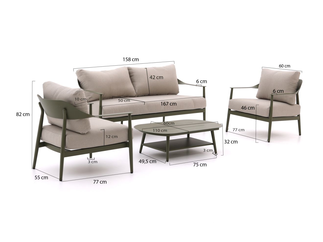 Bellagio Valli Sessel-Sofa Lounge-Set 4-teilig Grün 0x0cm Rabatt: 19 %