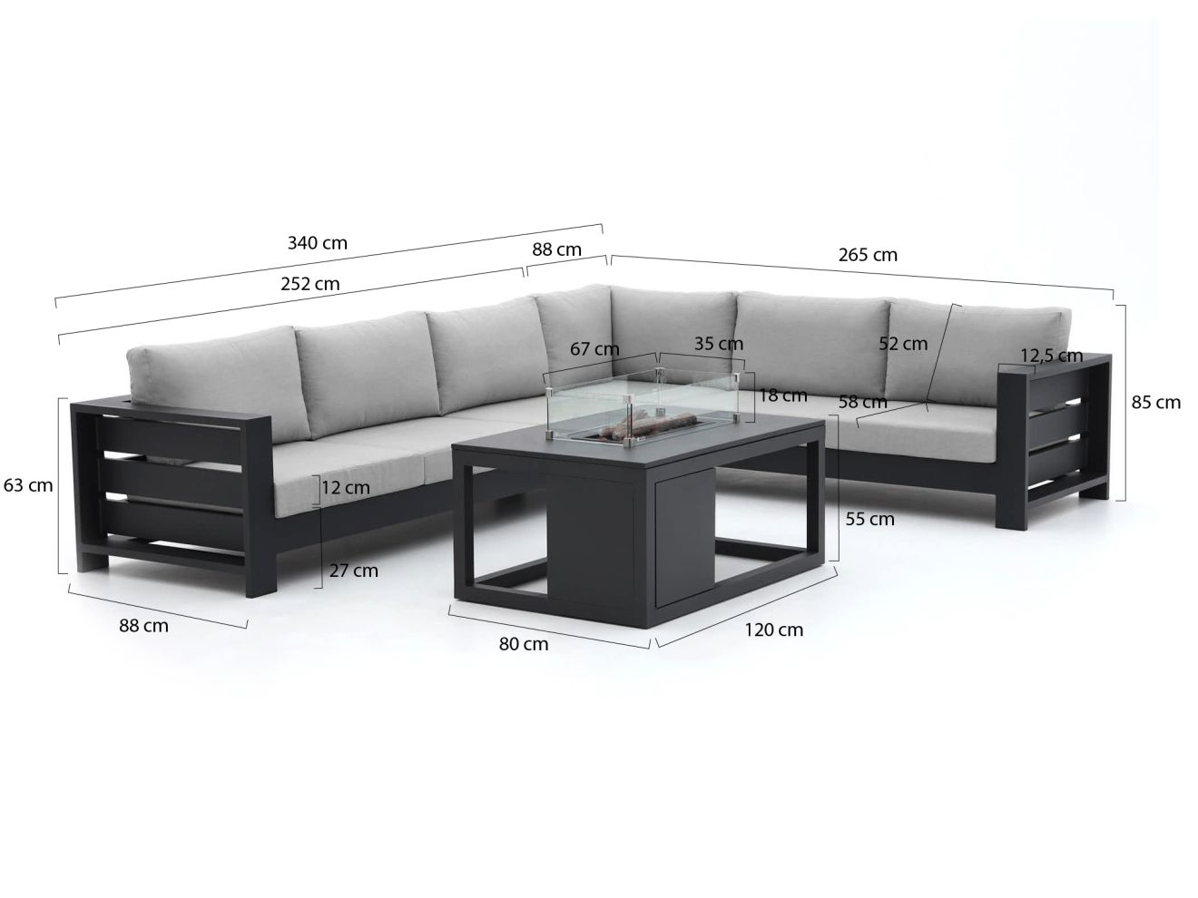 Bellagio Avolo/Cosiraw 120 cm Ecklounge-Set mit Feuertisch 3-teilig rechts Grau 340x265cm Rabatt: 30 %