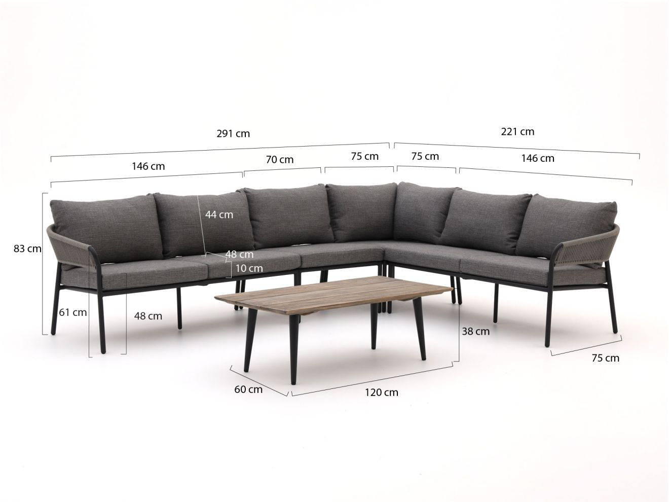 Bellagio Nova Siri/ROUGH-K Ecklounge-Set 5-teilig Grau 291x223cm Rabatt: 23 %