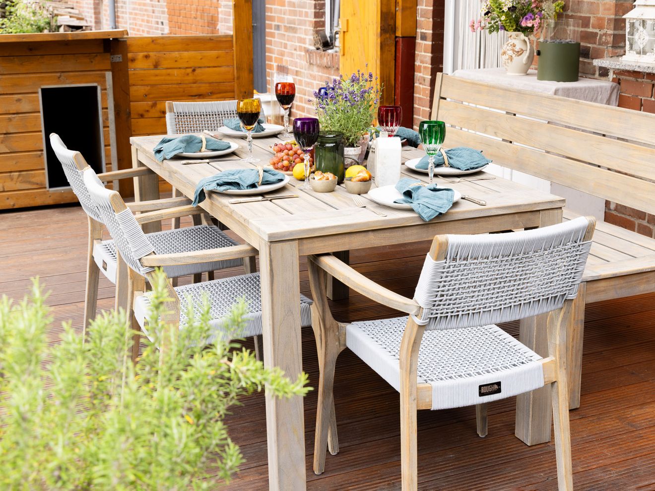 ROUGH-L Rope/ROUGH-S 160 cm Gartenmöbel-Set 5-teilig stapelbar Braun  Rabatt: 24 %