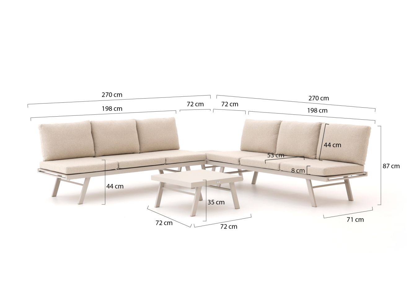 Forza Vadena Ecklounge-Set 4-teilig verstellbar Taupe 270x71cm