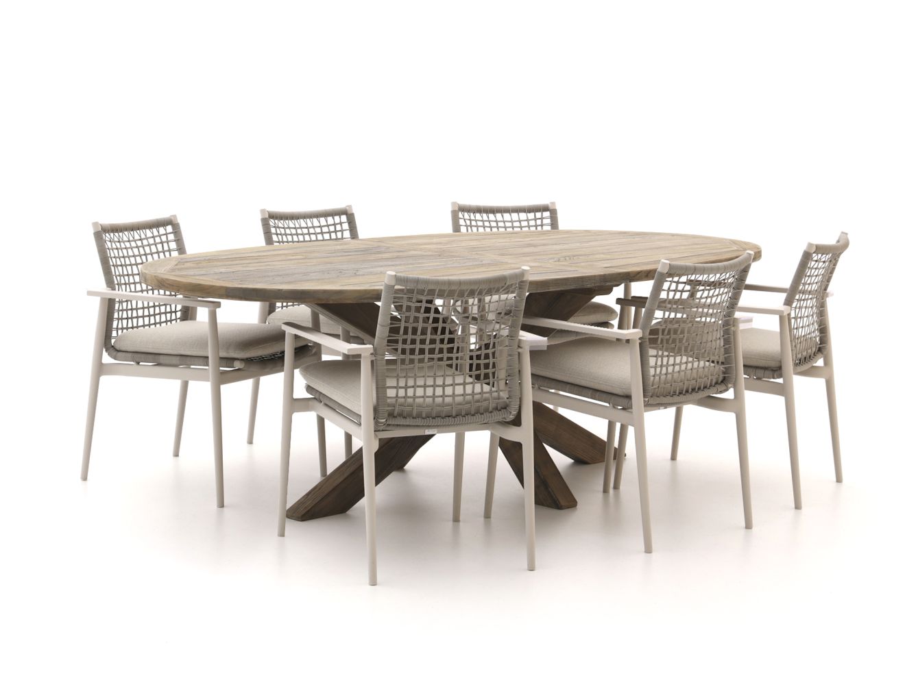Bellagio Pizzoli/ROUGH-Y Ellips 240 cm Gartenmöbel-Set 7-teilig stapelbar günstig online kaufen
