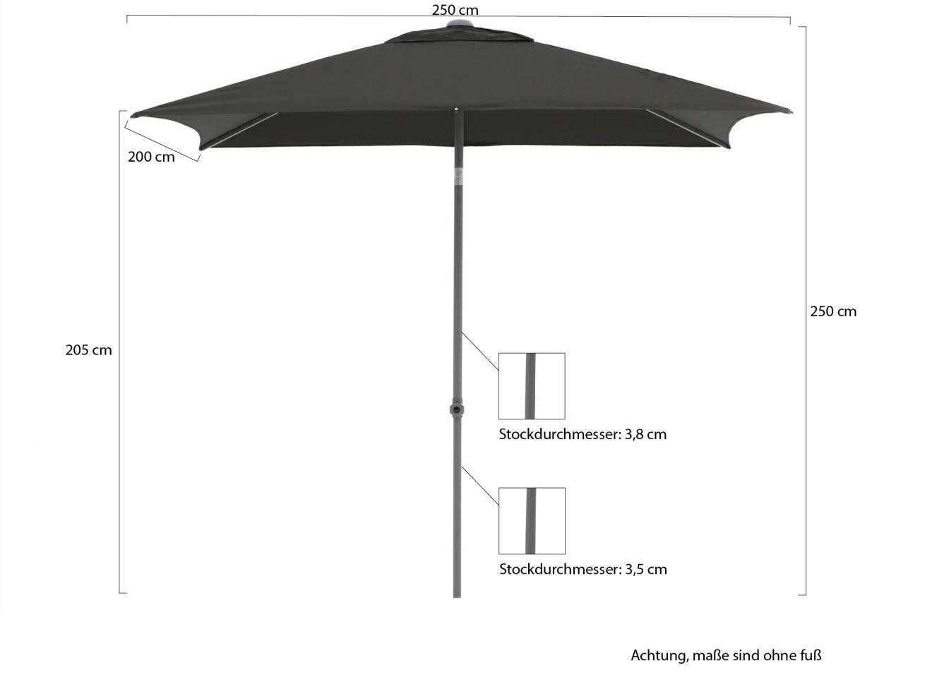 Shadowline Push-Up Sonnenschirm 250x200 ... Shadowline Push-Up Sonnenschirm 250x200 ...