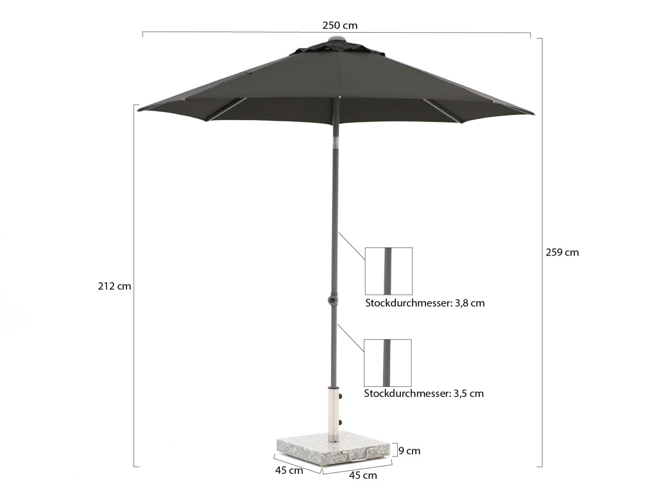 Shadowline Push-up Sonnenschirm ø 250 cm Schwarz 250cm Rabatt: 20 %