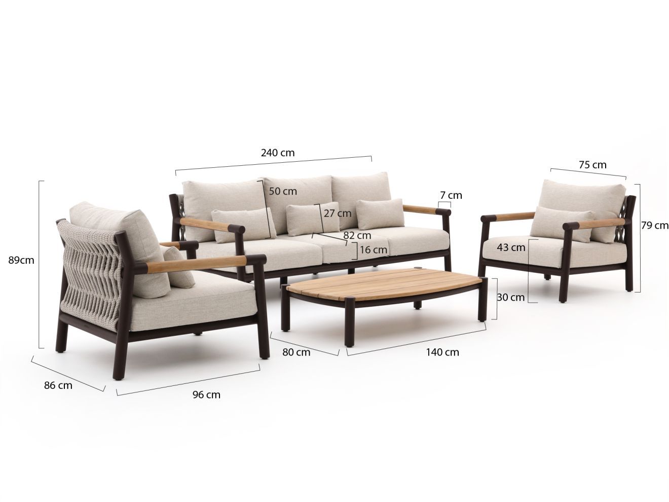 Zavelli Divina Sessel-Sofa Lounge-Set 4-teilig 5-Sitzer günstig online kaufen