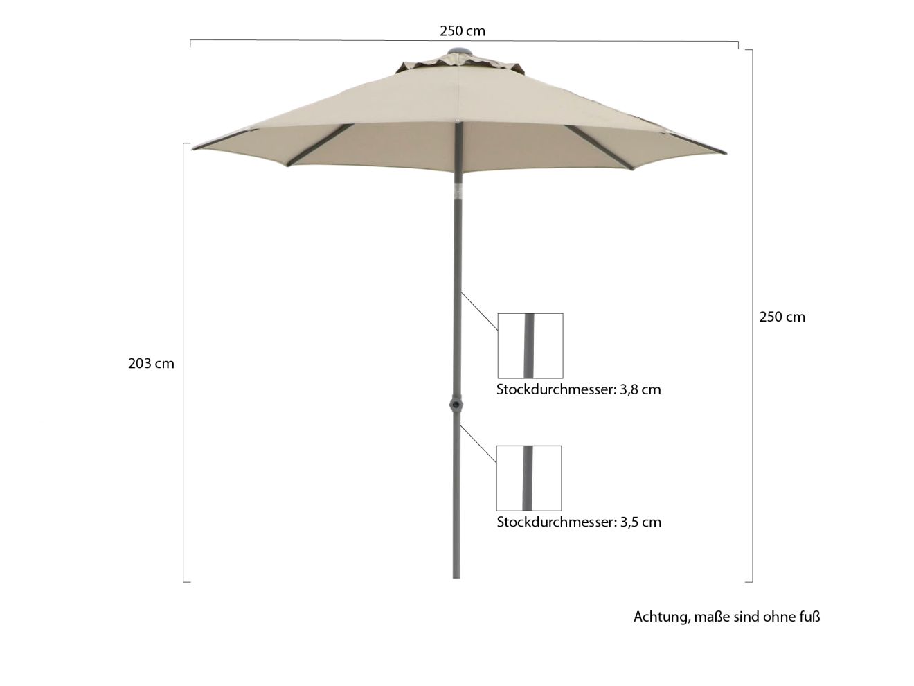 Shadowline Push-up Sonnenschirm ø 250 cm Taupe 250cm Shadowline Push-up Sonnenschirm ø 250 cm Taupe 250cm