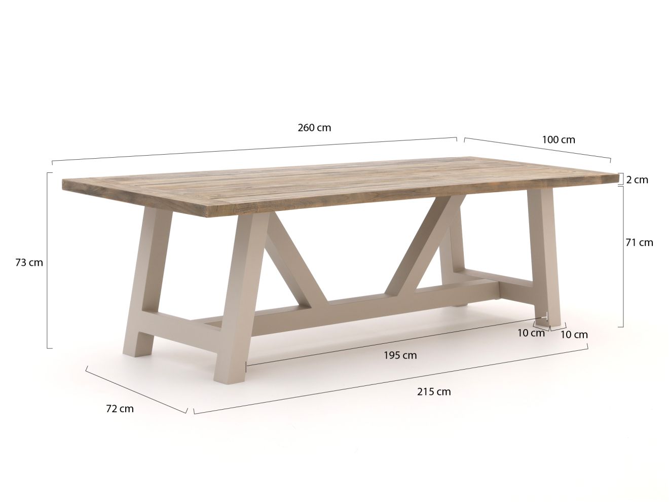 Bellagio Bresimo Gartentisch 260x100 cm Taupe  Rabatt: 33 %