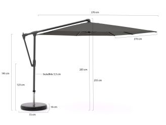 Glatz Sunwing Casa Ampelschirm 270x270 cm - Anthrazit -Aluminium - (155) (inkl. Shadowline Sonnenschirmständer) (inkl. Schutzhülle)