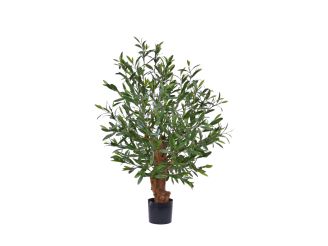 Designplants/Luca Lifestyle Oliven Bonsai Kunstpflanze (h:90 cm) mit Terreno Bowl Blumentopf - Grün (UV beständig) (Blumentopf = Sand)