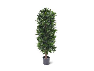 Designplants/Luca Lifestyle Lorbeer Säule Kunstpflanze (h:125 cm) mit Terreno New Egg Blumentopf - Grün (UV beständig) (Blumentopf = Ash Brown)