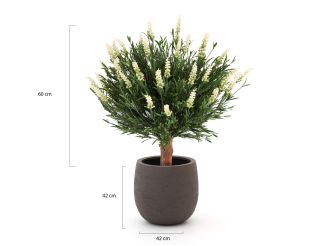 Designplants/Luca Lifestyle Lavendel Kugel Kunstpflanze (h:60 cm) mit Terreno Balloon Blumentopf - Weiß (UV beständig) (Blumentopf = Ash Brown)