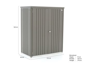Biohort Gartenschrank 155x83x182,5 cm (inkl. Bodenplatte und gestell) - Kwartgrijs Metallic (2100 liter)