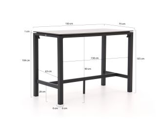 Bellagio Panaro/Trecenta 150 cm Gartenbar-Set 5-teilig