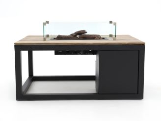 Cosiraw Lounge Feuertisch 120x80x55 cm - Charcoal (Tischplatte = Old Teak Greywash) (inkl. Glas)