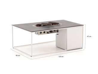 Cosidesign Line Lounge Feuertisch 120x80x47cm - White (Tischplatte = Dekton Kelya)