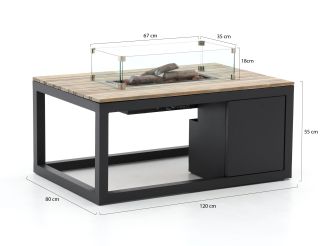 Cosiraw Lounge Feuertisch 120x80x55 cm - Charcoal (Tischplatte = Old Teak Greywash) (inkl. Glas)