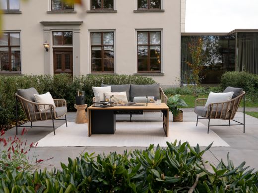 Cosibridge lounge Feuertisch 140x80x50 cm - Teak (inkl. Glas)