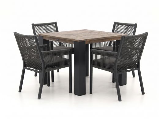 Charcoal (inkl. Kissen) (Twist Polyrattan = Grau) (Tischplatte = Old Teak Greywash)
