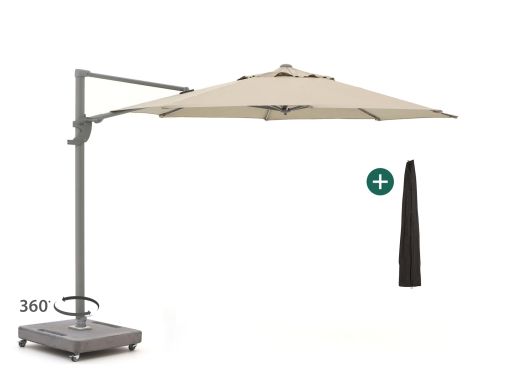 Shadowline Francisco Ampelschirm ø 330 cm - Helltaupe (inkl. Sonnenschirmständer rollbar 160 kg) (inkl. Kreuzfuß exkl. Fliesen) (inkl. Schutzhülle)