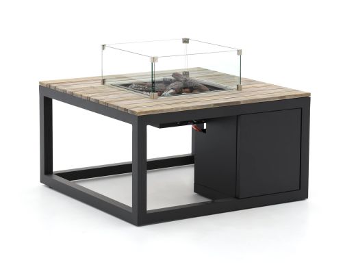 Cosiraw Lounge Feuertisch 100x100x55 cm - Charcoal (Tischplatte = Old Teak Greywash) (inkl. Glas)