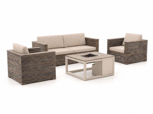 ROUGH-C/Cosiraw Sessel-Sofa-Lounge-Set mit Feuertisch 4-teilig