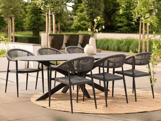 Manifesto Belpasso/Furato Ellips 200 cm Gartenmöbel-Set 7-teilig stapelbar