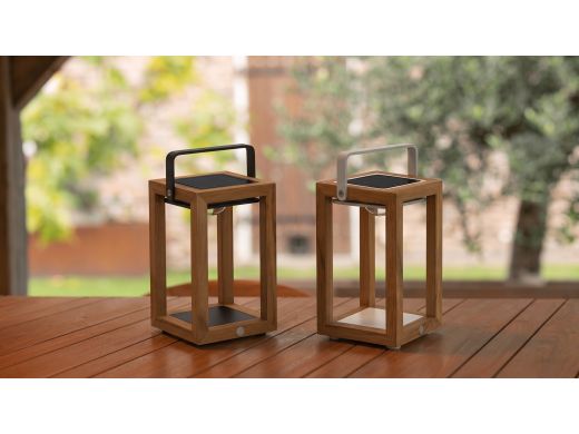 SUNS Tom Solar-Laterne 16x17x28 cm - Natural Teak/Matt White
