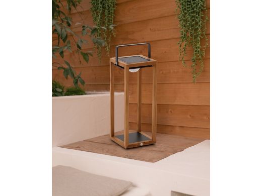 SUNS Tom Solar-Laterne 21x22x54 cm - Natural Teak/Slate Brown