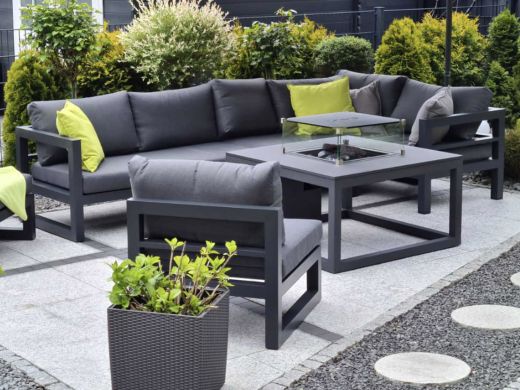 Cosiraw Lounge Feuertisch 100x100x55 cm - Charcoal (Tischplatte = Aluminium Charcoal) (inkl. Glas)