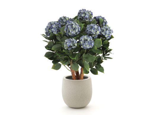 Designplants/Luca Lifestyle Hortensie Kunstpflanze (h:80 cm) mit Grigio Balloon Blumentopf - Blau (UV beständig) (Blumentopf = Antique White)