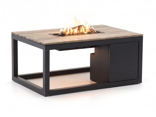 Cosiraw Lounge Feuertisch 120x80x55 cm - Charcoal (Tischplatte = Old Teak Greywash)