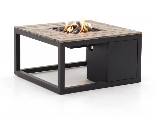 Cosiraw Lounge Feuertisch 100x100x55 cm - Charcoal (Tischplatte = Old Teak Greywash)