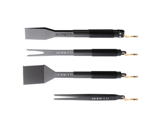 Boretti Grill Grillwerkzeugset 4-teilig (Zange, Spatel, Gabel, Pinzette) - Anthrazit