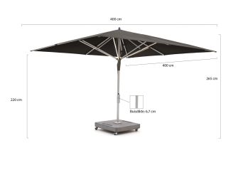 Glatz Fortello LED Sonnenschirm 400x400 cm - Black 408 (inkl. Sonnenschirmständer 160 kg mit Rad) (inkl. Batterie)
