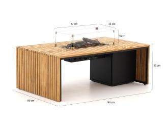 Cosibridge lounge Feuertisch 140x80x50 cm - Teak (inkl. Glas)