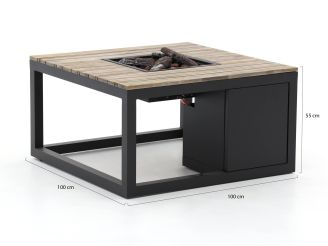 Cosiraw Lounge Feuertisch 100x100x55 cm - Charcoal (Tischplatte = Old Teak Greywash)