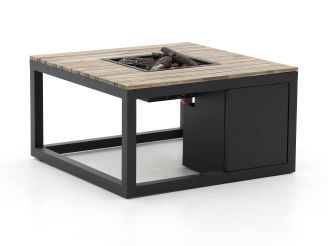 Cosiraw Lounge Feuertisch 100x100x55 cm - Charcoal (Tischplatte = Old Teak Greywash)