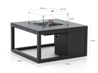 Cosiraw Lounge Feuertisch 100x100x55 cm - Charcoal (Tischplatte = Aluminium Charcoal) (inkl. Glas)