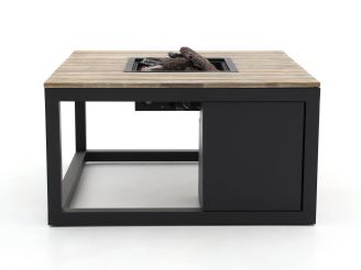Cosiraw Lounge Feuertisch 100x100x55 cm - Charcoal (Tischplatte = Old Teak Greywash)